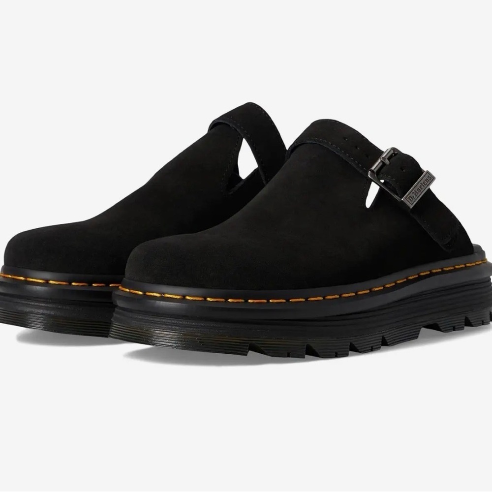 Dr. Martens 6 Zebzag Black Suede Sllingback Clog Mules faux shearling great cond - Picture 8 of 8